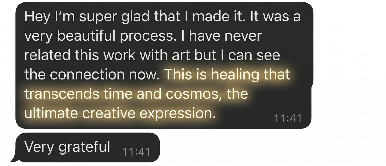 Testimonial conversation screenshot